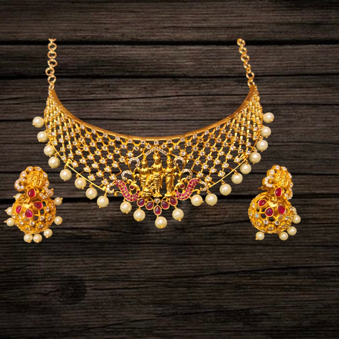 CZ Ram Parivar Divine Choker Set - Matte Gold Plated Wedding Jewellery