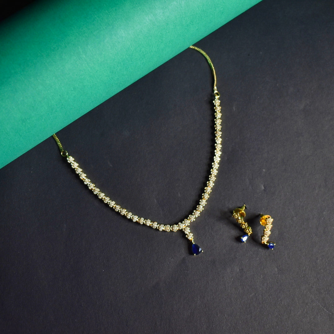 Minimal Design Zircon Necklace Set - 24K Gold Plated Office Jewellery