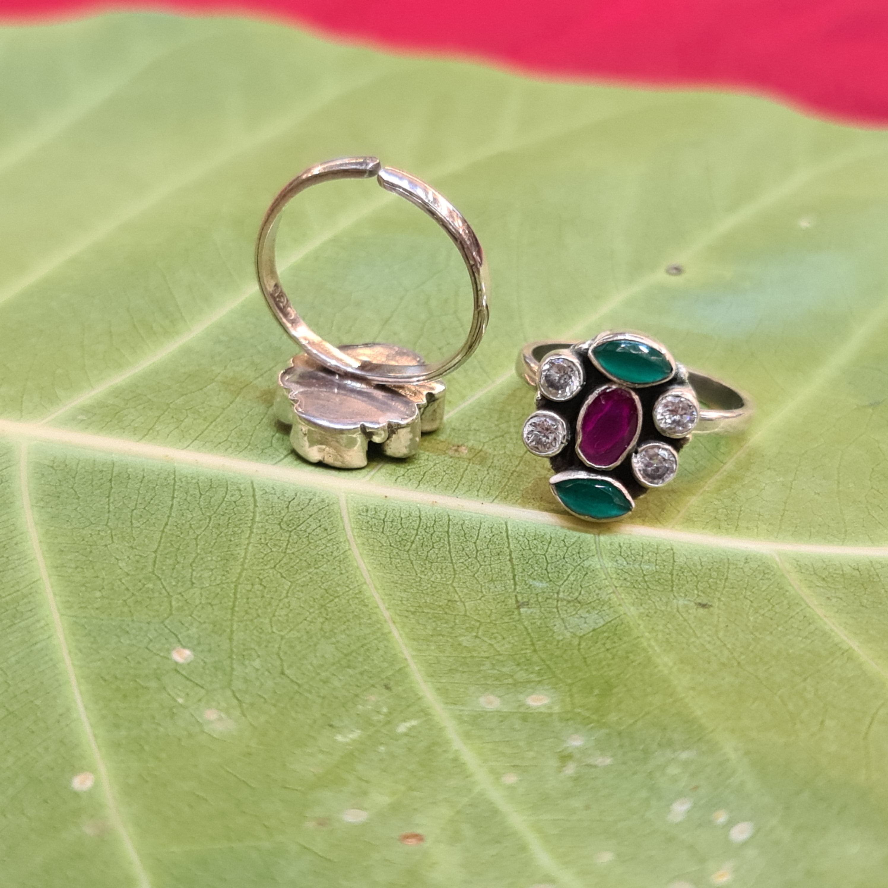 925 Sterling Silver Toe Rings with Ruby & American Diamonds - 6.6g Bichiya