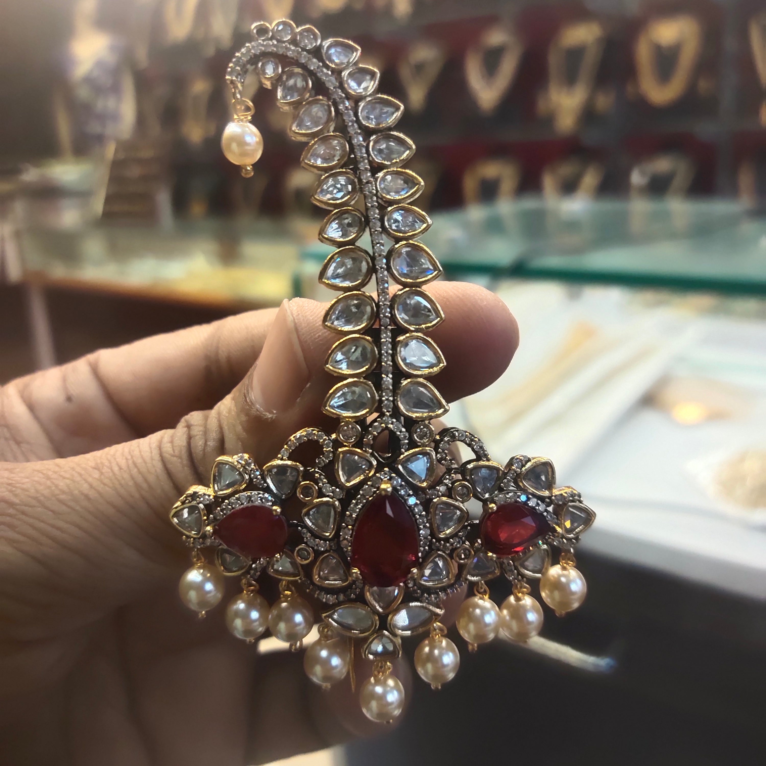 Kundan Polki Kalgi | Bridal Turban Brooch with Pearl Drops