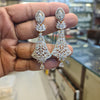 CZ Marquise Kite Chandelier Earrings | Floral Lattice Body | White & Pink | Diamond Finish