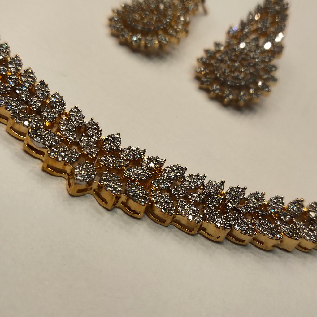 ASP Rhodium Gold CZ Necklace & Earrings Set