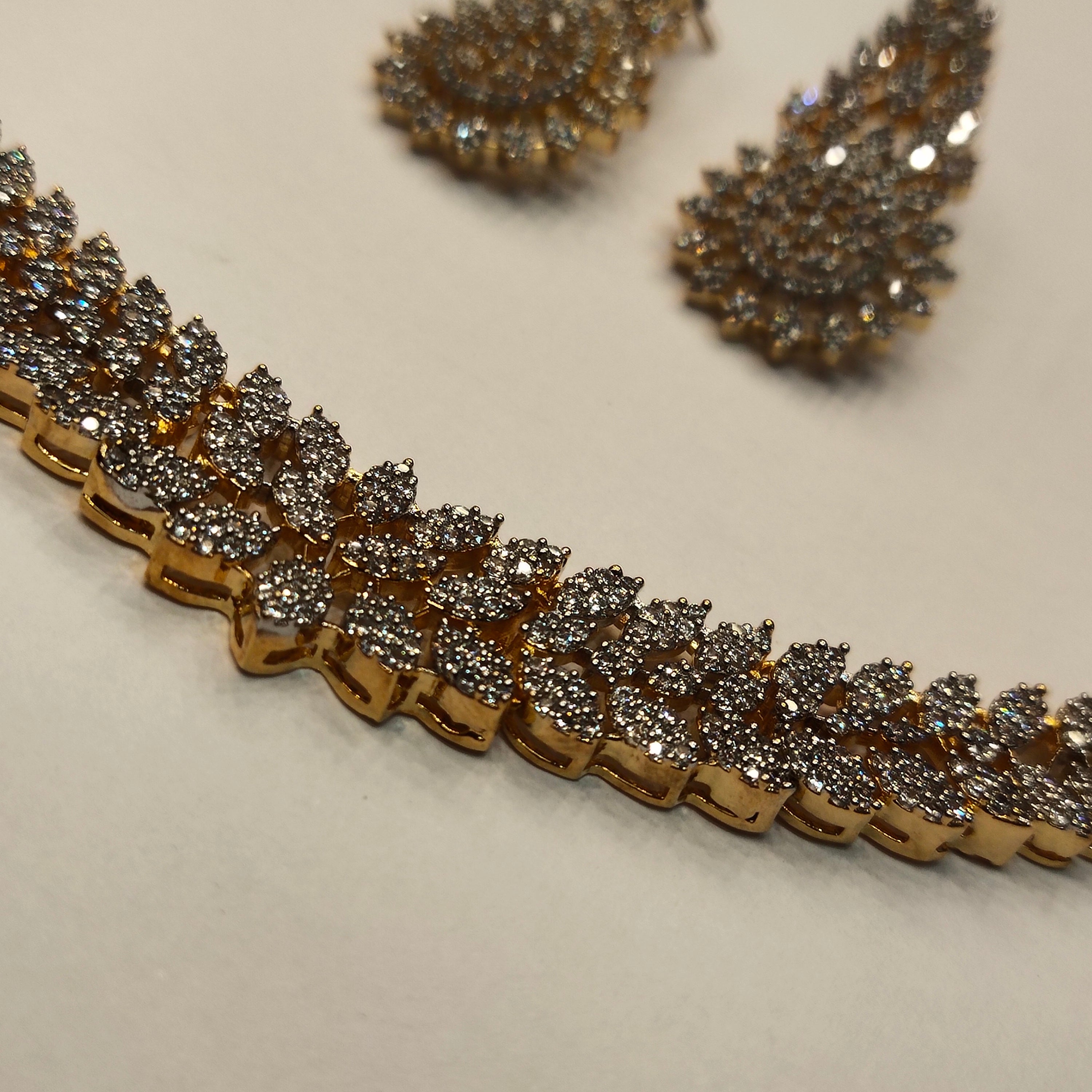 ASP Rhodium Gold CZ Necklace & Earrings Set