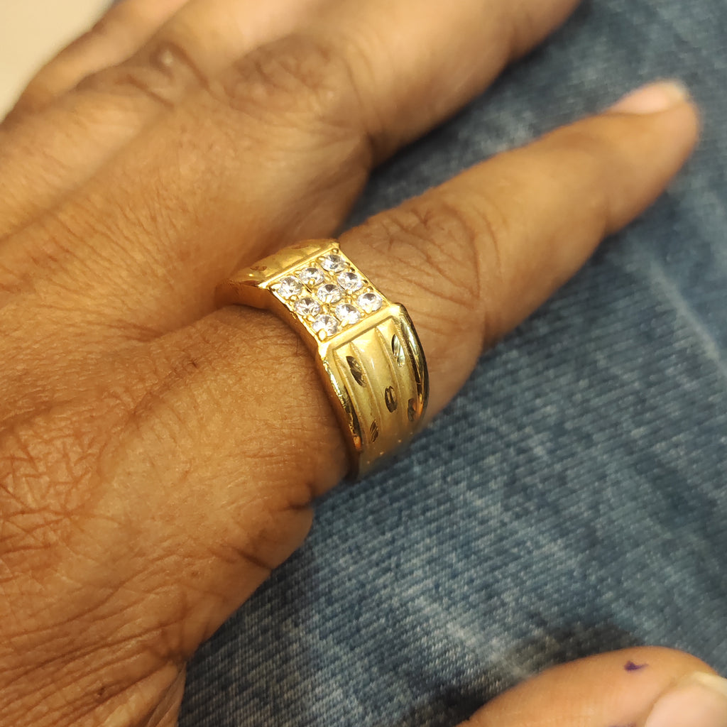 Classic Gold Plated Zircon Ring for Men - Size 26
