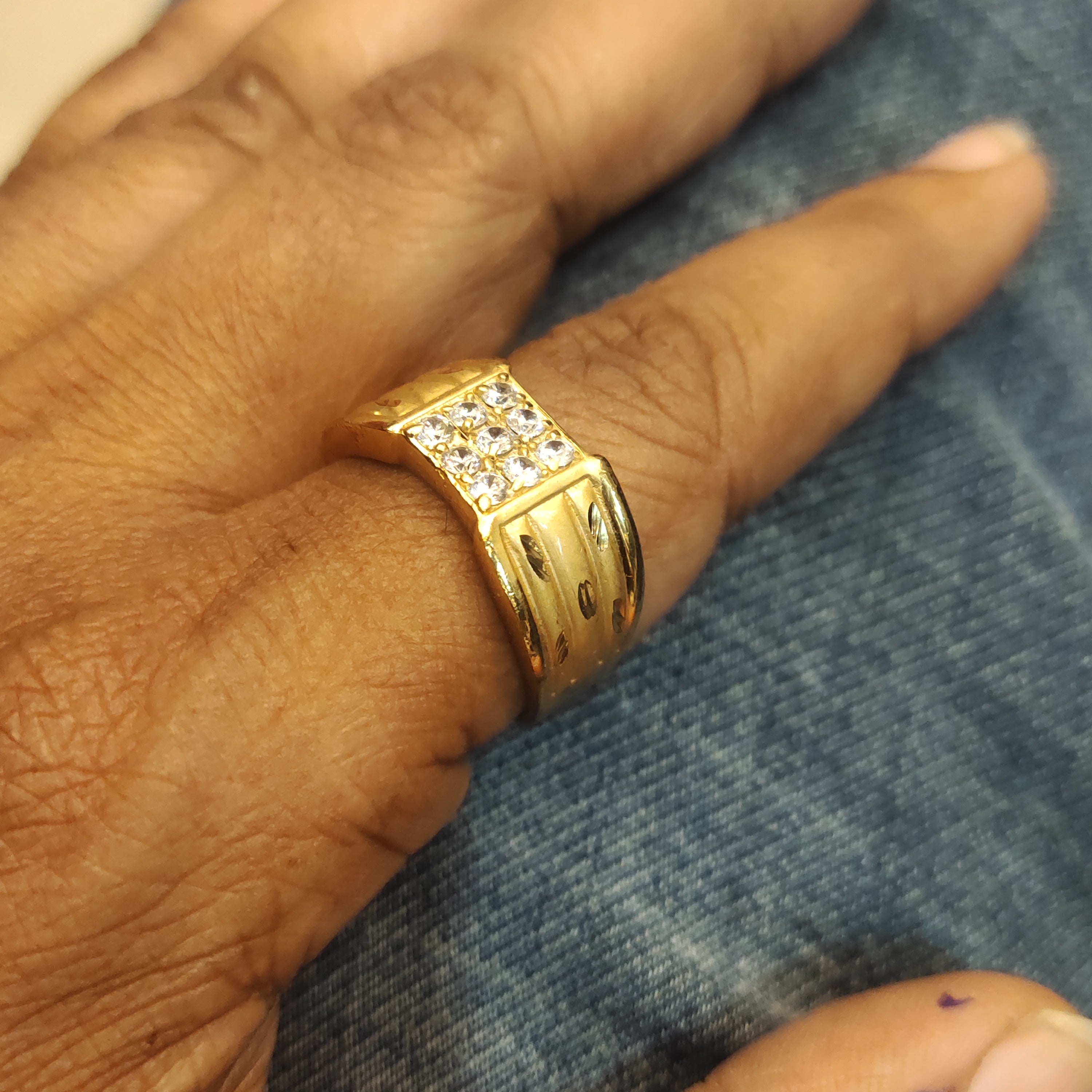 Classic Gold Plated Zircon Ring for Men - Size 26