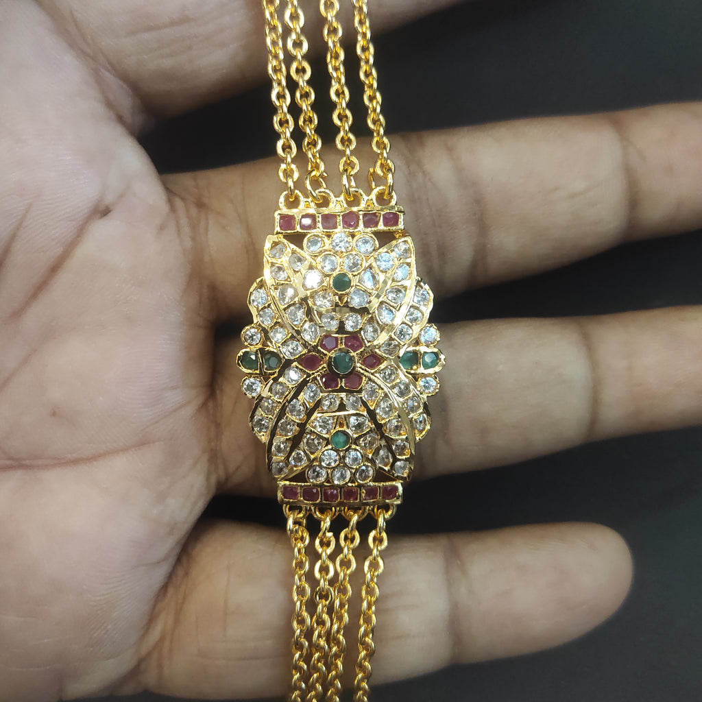 Multi-Strand Gold Chain Necklace with Ornate Floral Centerpiece