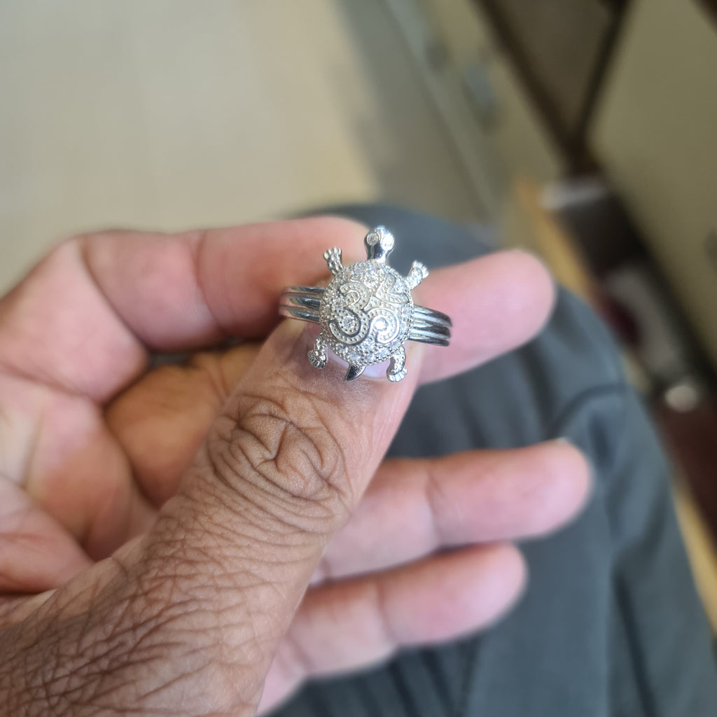 92.5 Sterling Silver Om Tortoise Ring for Men - Divine Protection & Wisdom