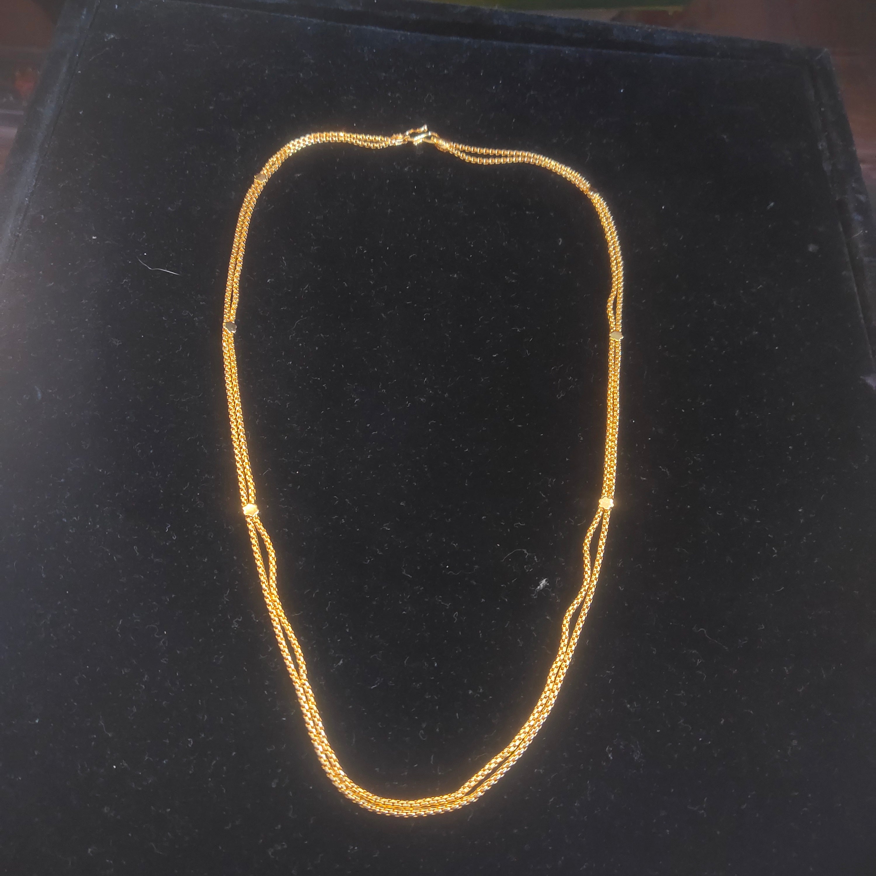 Gold Multi-Strand Chain Necklace with Bead Stations