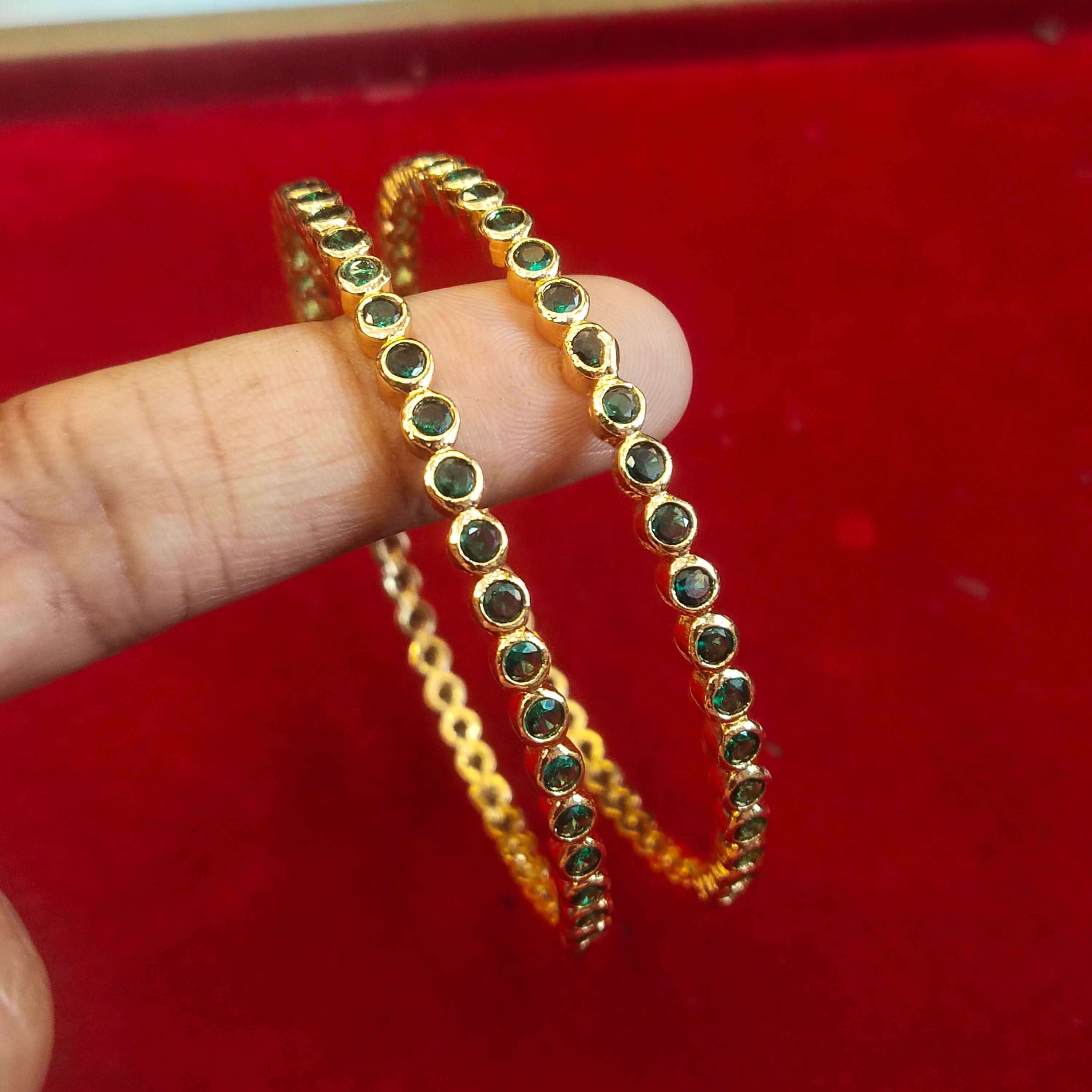 Gold Emerald Green Stone Bangles
