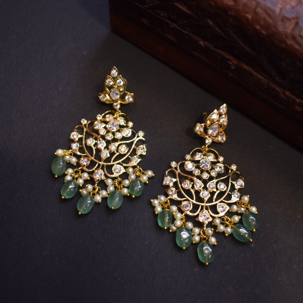 Asp CZ Gold Plated Screw Back Chandbali Earrings