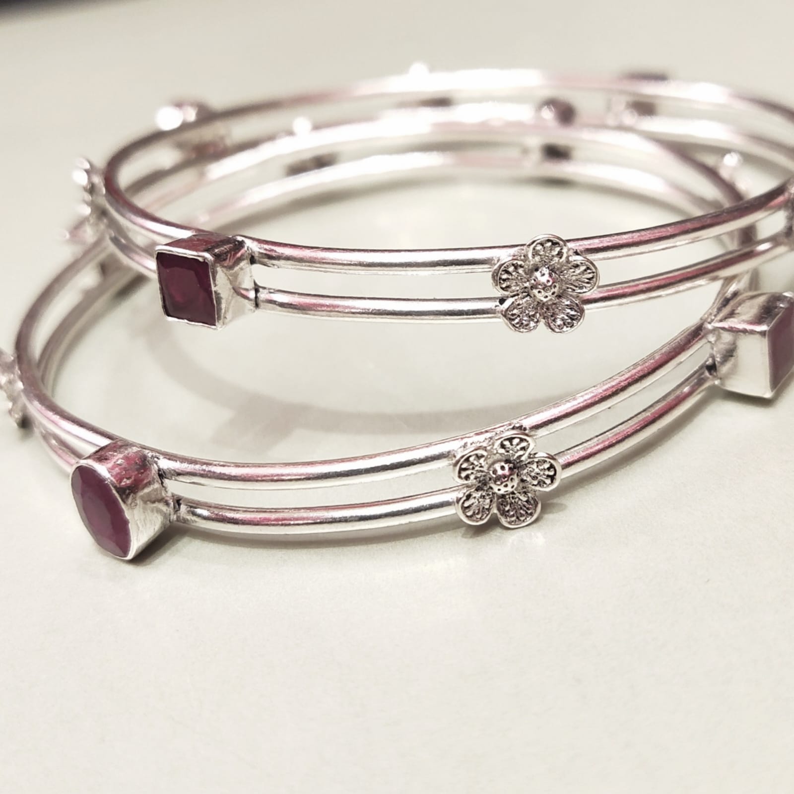 925 Sterling Silver Ruby Bangles for Women - Hallmarked Pure Silver