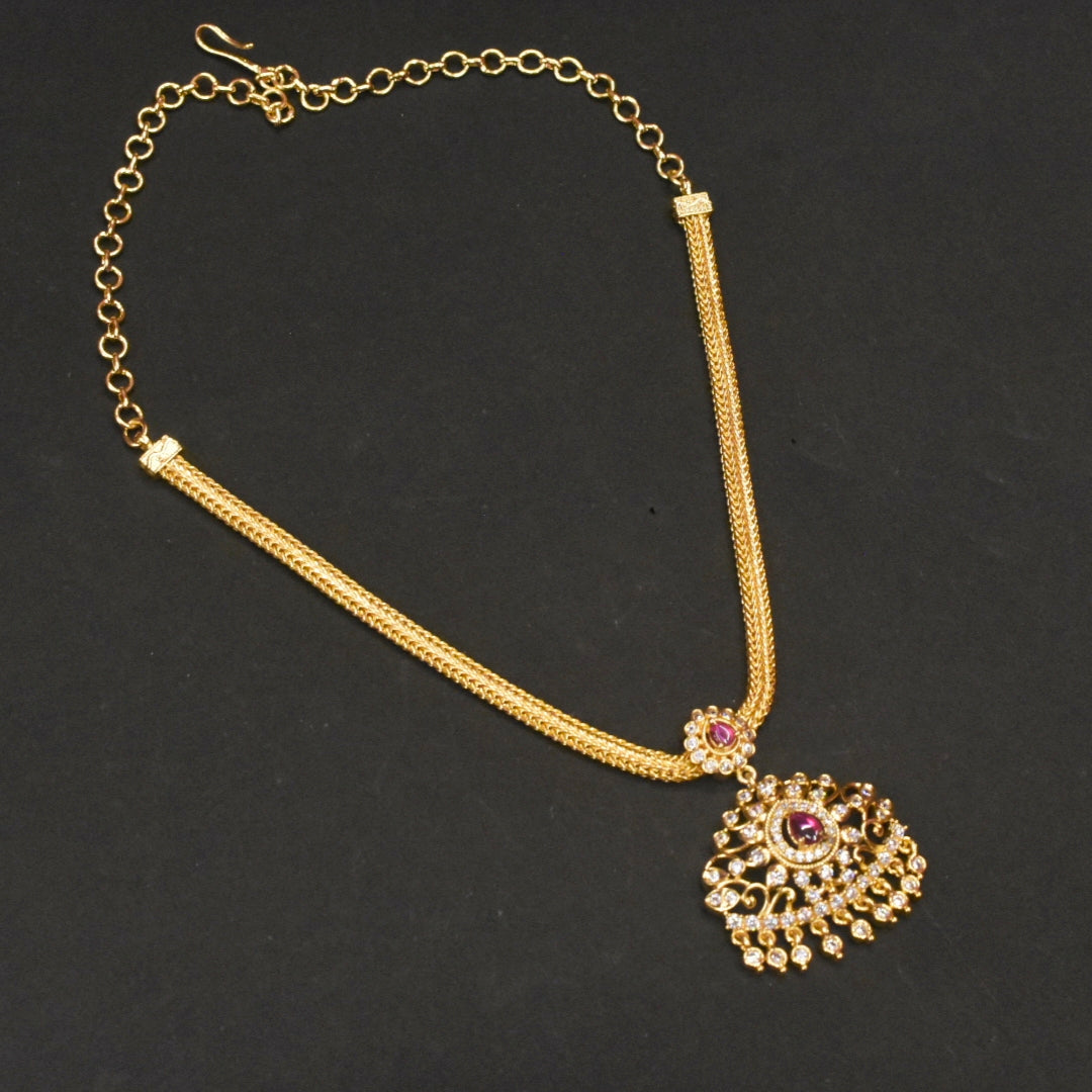24K Gold Plated Zircon Naan Pathkam Necklace - Traditional Indian Jewellery