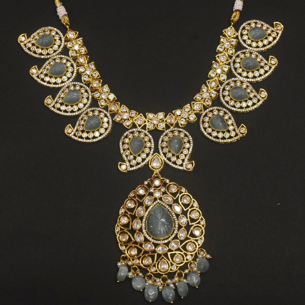 Pastel Green Kundan Mango Necklace - Traditional Indian Jewelry Set