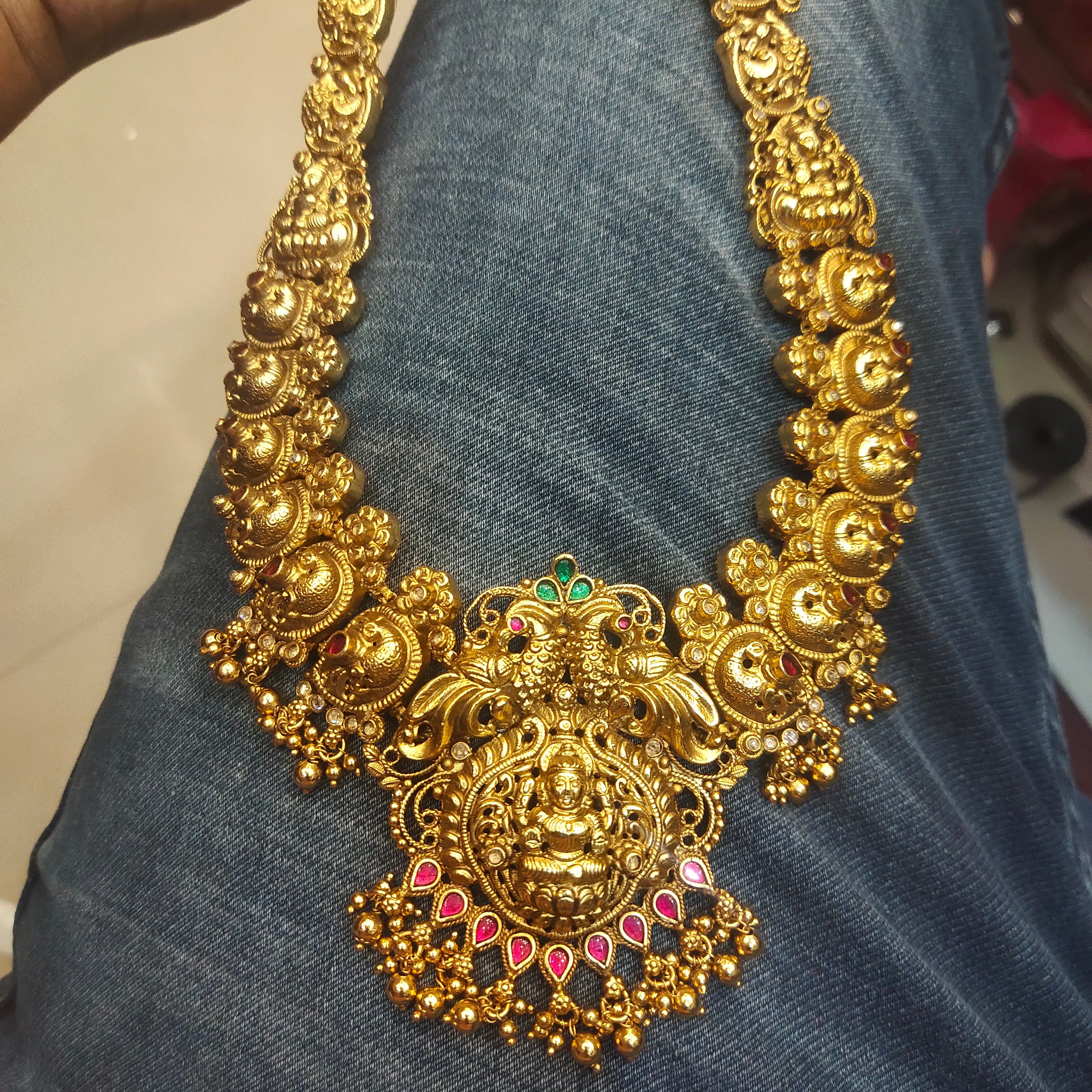 Exquisite Antique Nakshi Goddess Laxmi Long Necklace Set