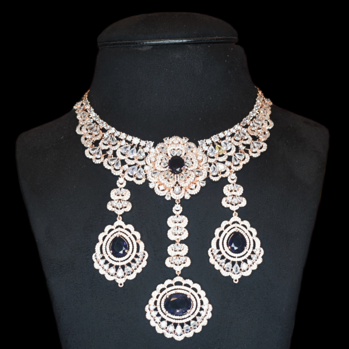 "Regal Elegance: The Luxurious Rose Gold American Diamond Necklace Set"