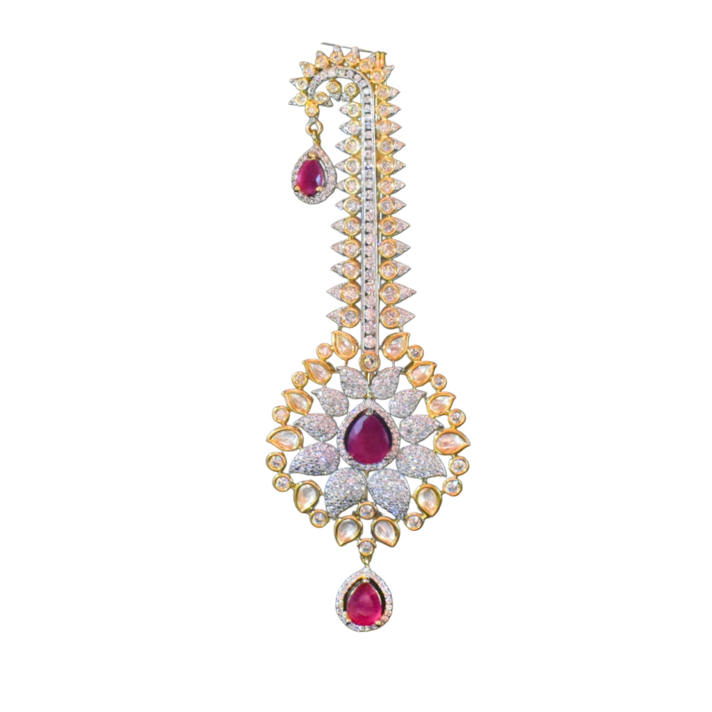 Premium Zircon Kundan Kalangi for Groom Turban - Two Tone Gold & Rhodium