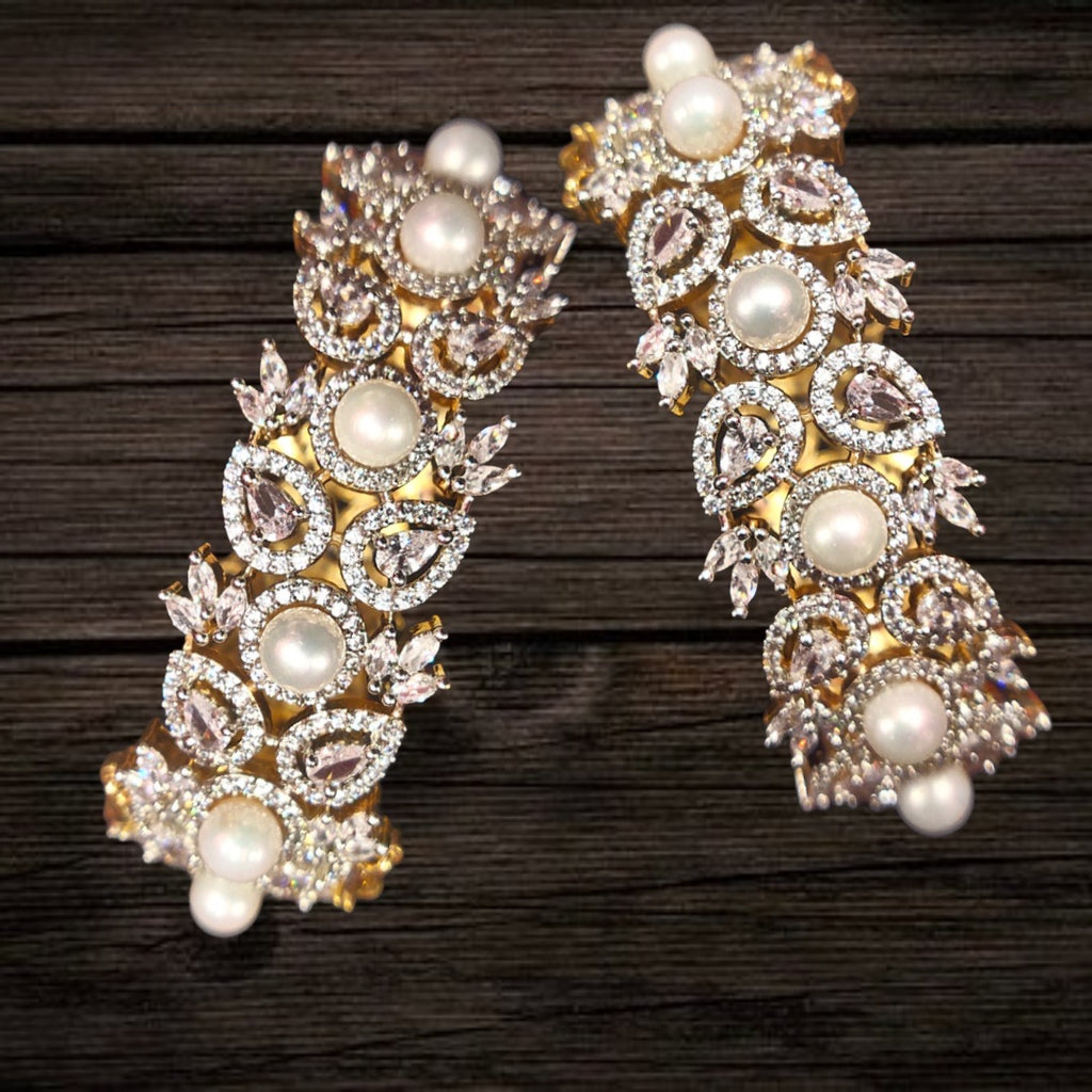 American Diamond Pearl Bangles - 24K Gold Plated AD Bangles Set