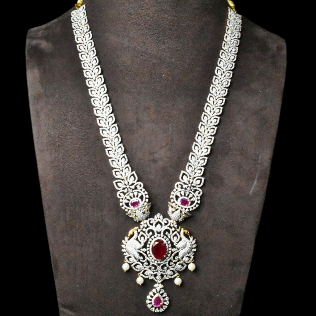 Bridal Diamond Haram with Ruby & Pearls - 24K Gold Wedding Necklace Set