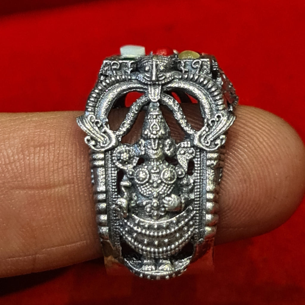 Embrace Elegance: The Exquisite 92.5 Silver Navratna-Embedded Balaji Ring for Men