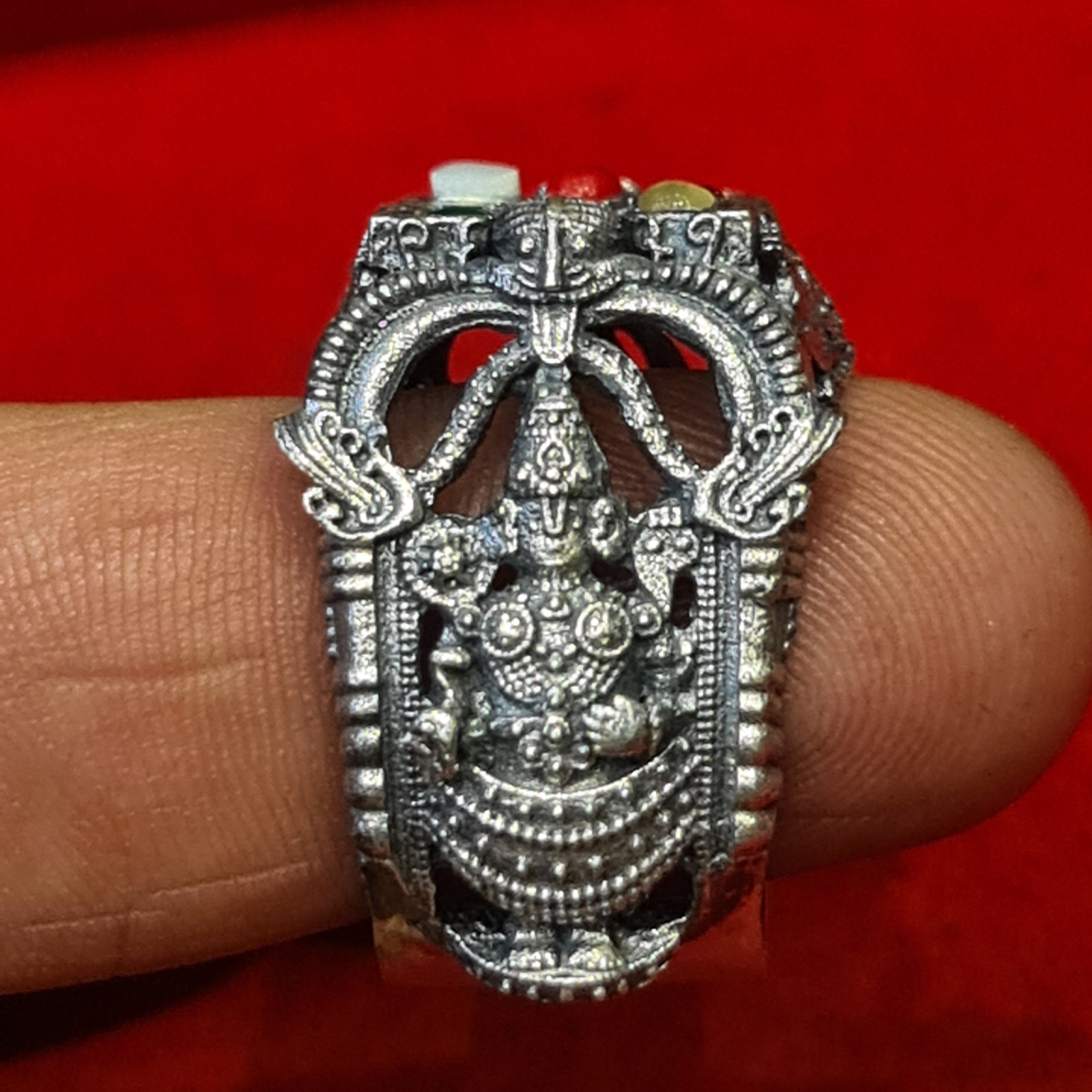 Embrace Elegance: The Exquisite 92.5 Silver Navratna-Embedded Balaji Ring for Men
