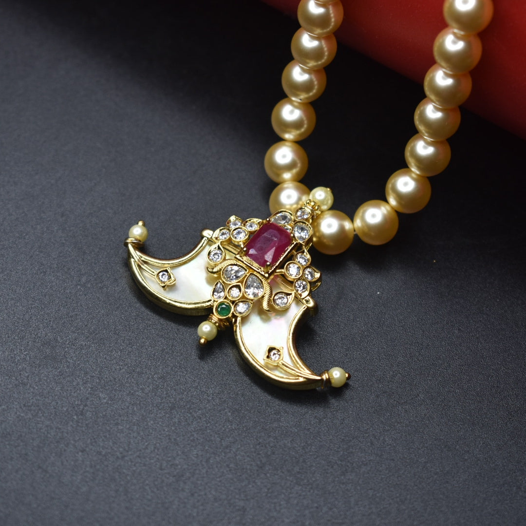 "Dazzle Your Little Star: Asp Fashion Jewellery Cz Puligoru Locket Featuring Pearls Necklace for Kids"