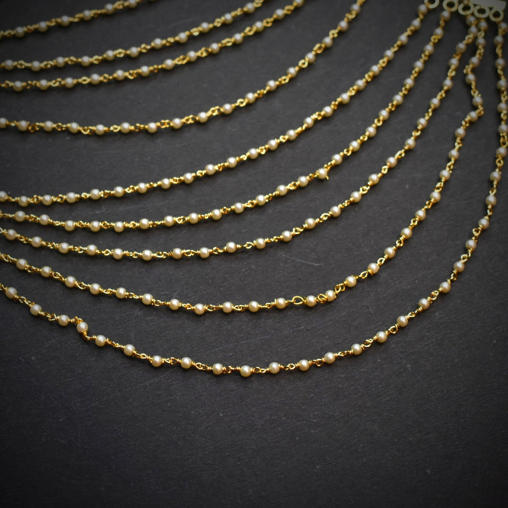 Asp 24K Gold Plated 5 Lines Pearls Champaswaralu/Earchains