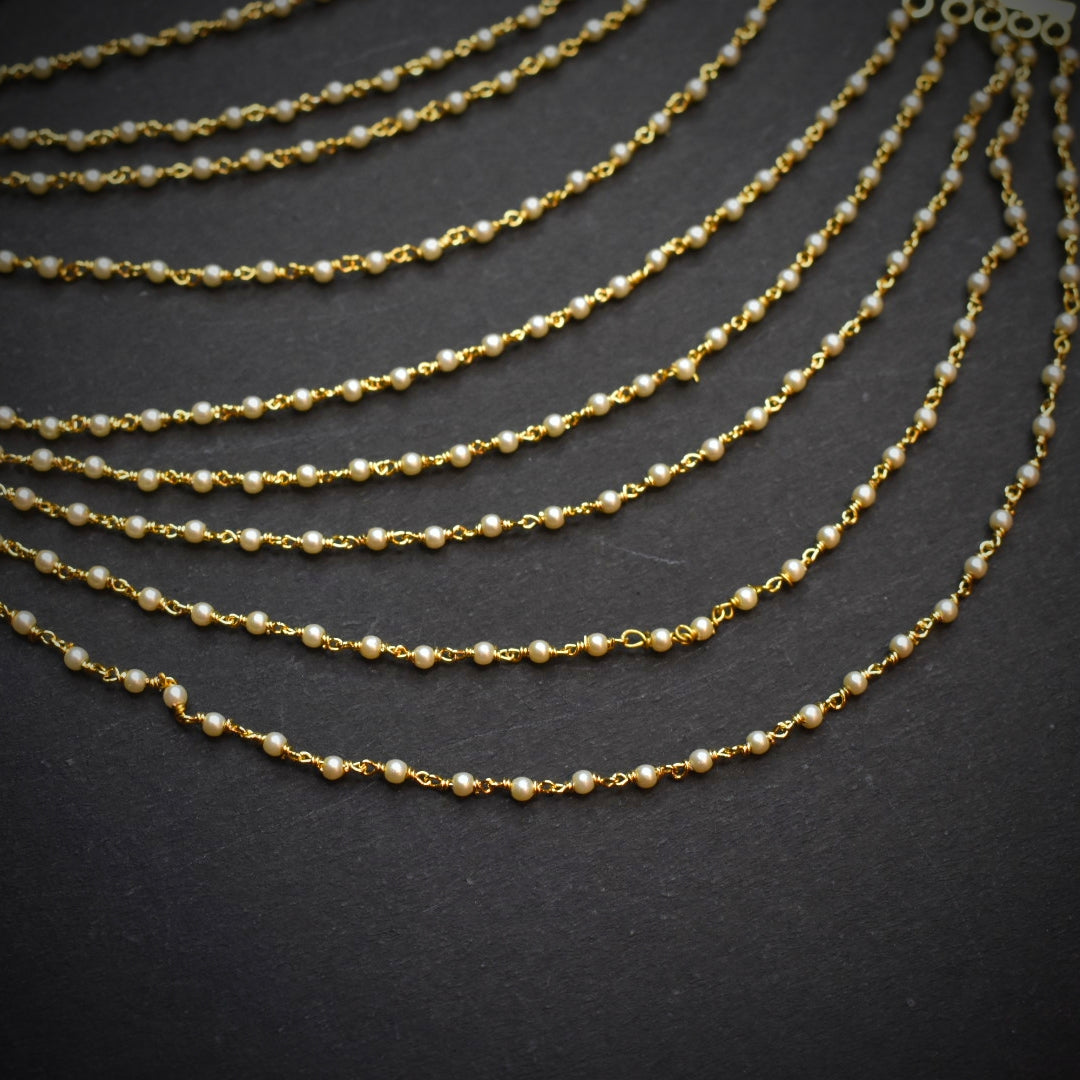 Asp 24K Gold Plated 5 Lines Pearls Champaswaralu/Earchains