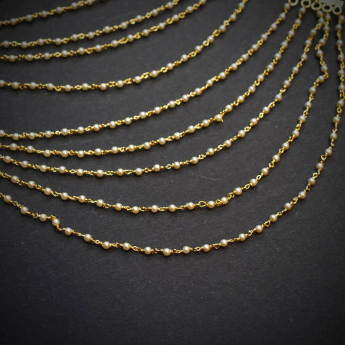 Asp 24K Gold Plated 5 Lines Pearls Champaswaralu/Earchains