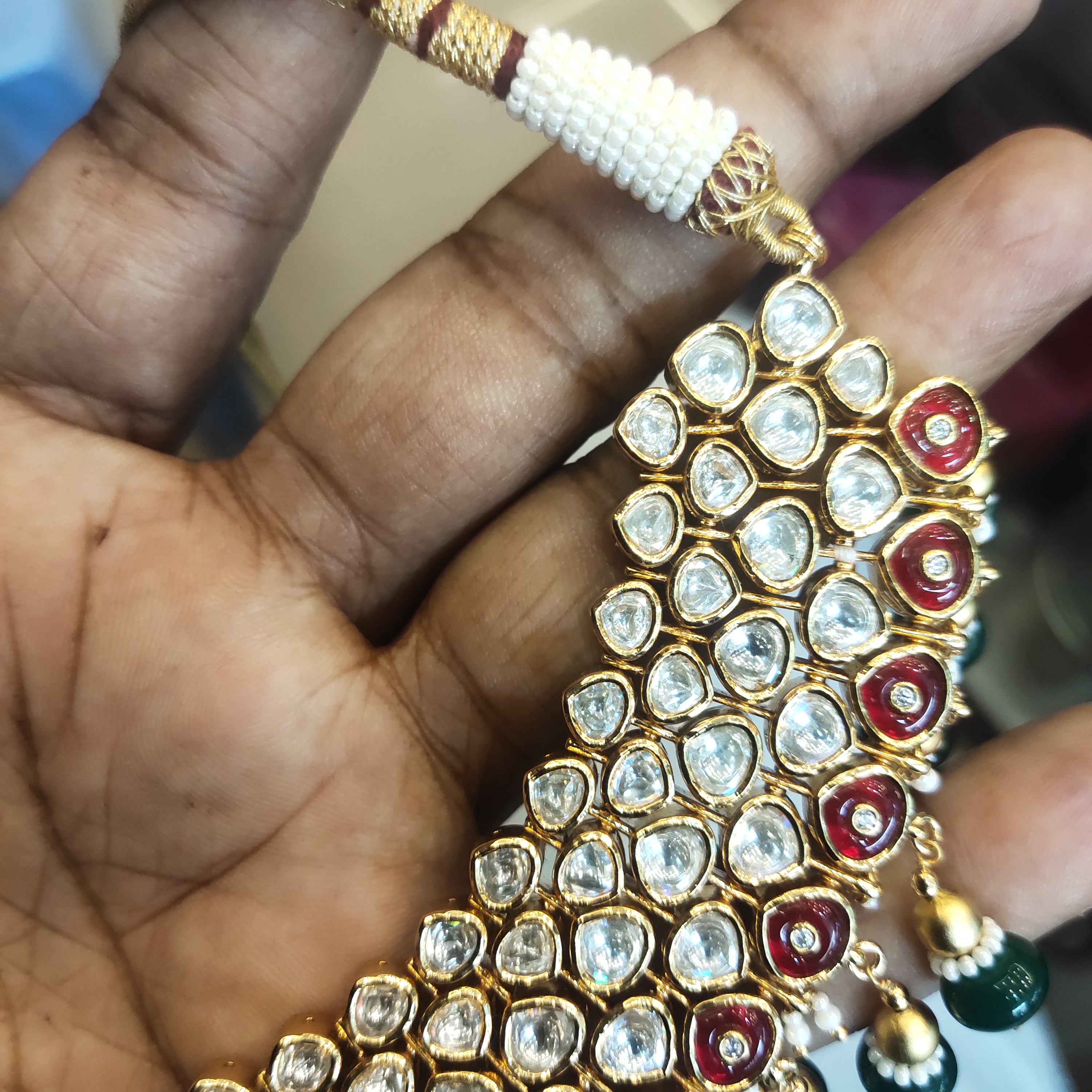 24K Gold Plated Kundan Necklace Set with Chandelier Earrings - Traditional Indian Jewelry