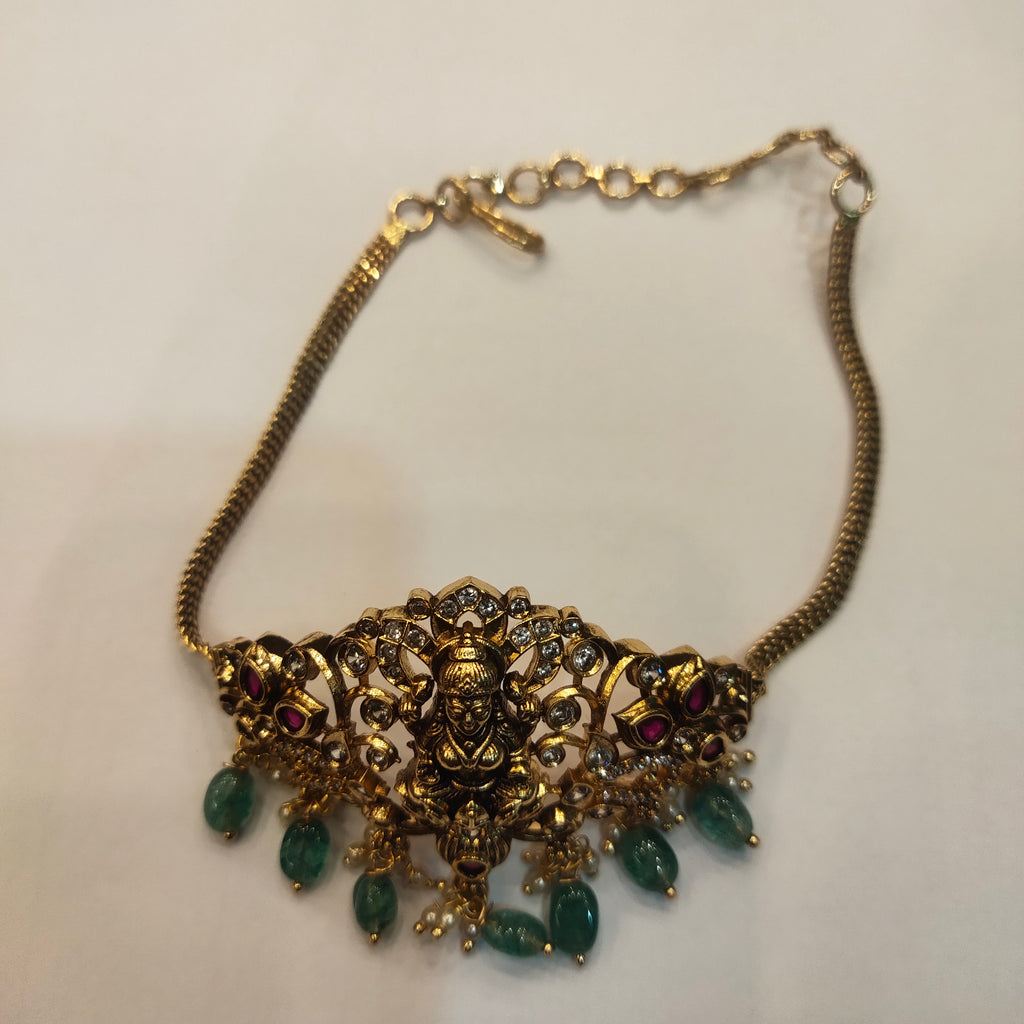 Antique Zircon Lakshmi Choker Armlet - Silver Plated Traditional Jewelry for Women