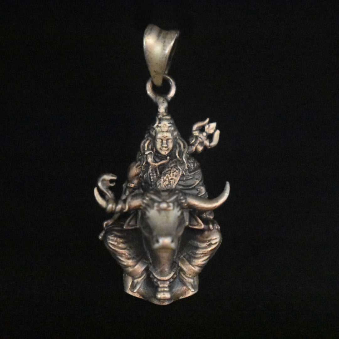 925 Silver Antique Lord Shiva with Nandi Pendant for Men