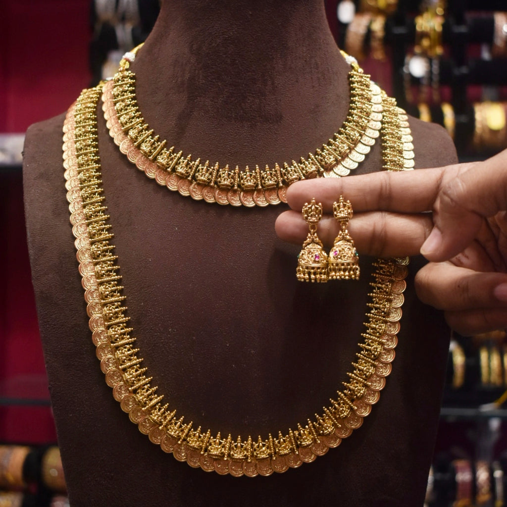 Antique Lakshmi Kasu Necklace - Traditional Temple Jewelry Haram