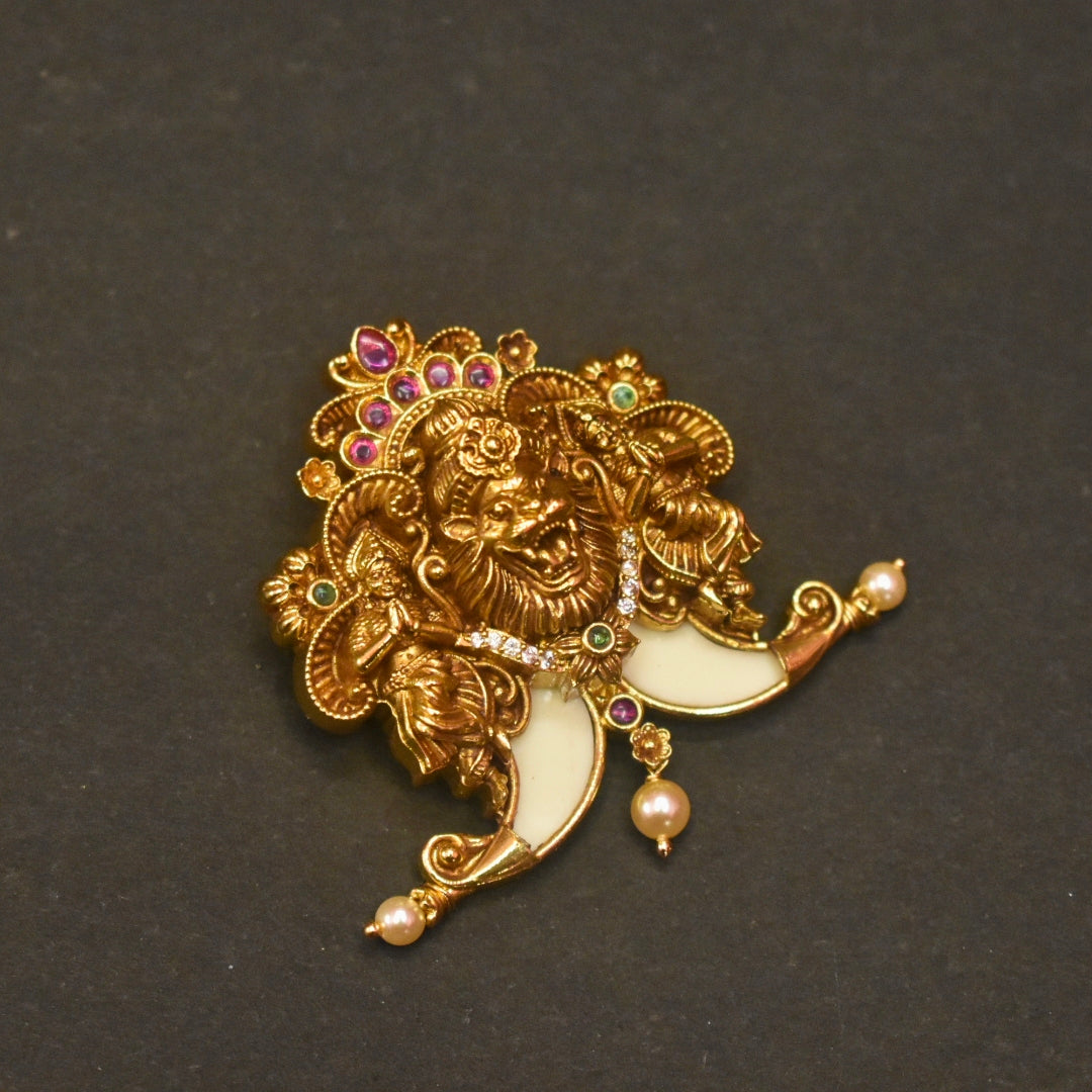 Antique Narsimha Swami Tiger Nail Locket - Navratna Stones for Men