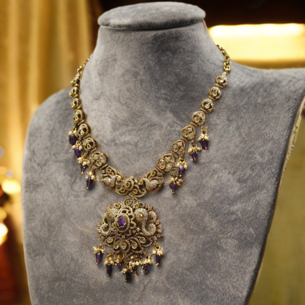 Exquisite Asp Purple Victorian Zircon Necklace Set for a Timeless Look
