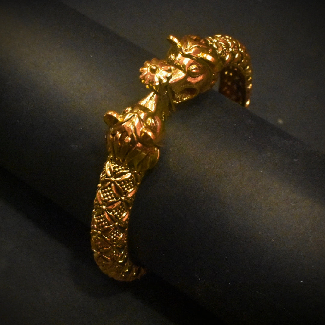 Openable Antique Roaring Simha Kada for Men - 24K Gold Plated