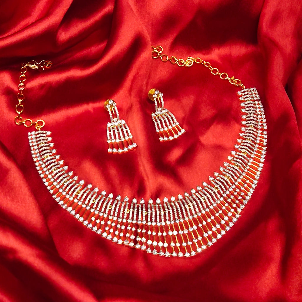 Glamorous American Diamond Necklace Set - Show-Stopping Bridal Jewellery