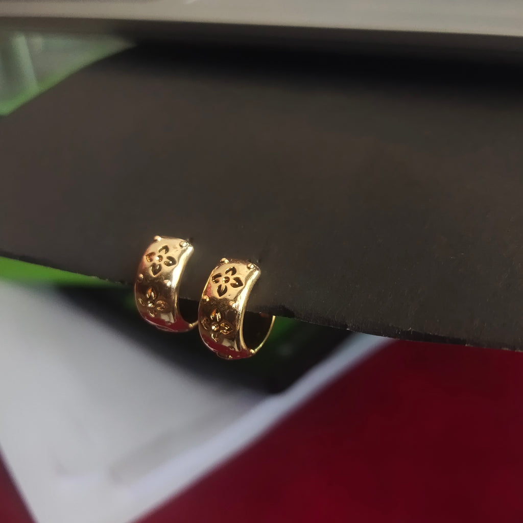 Gold Floral Hoop Earrings – 24K Gold Plated Traditional Bali