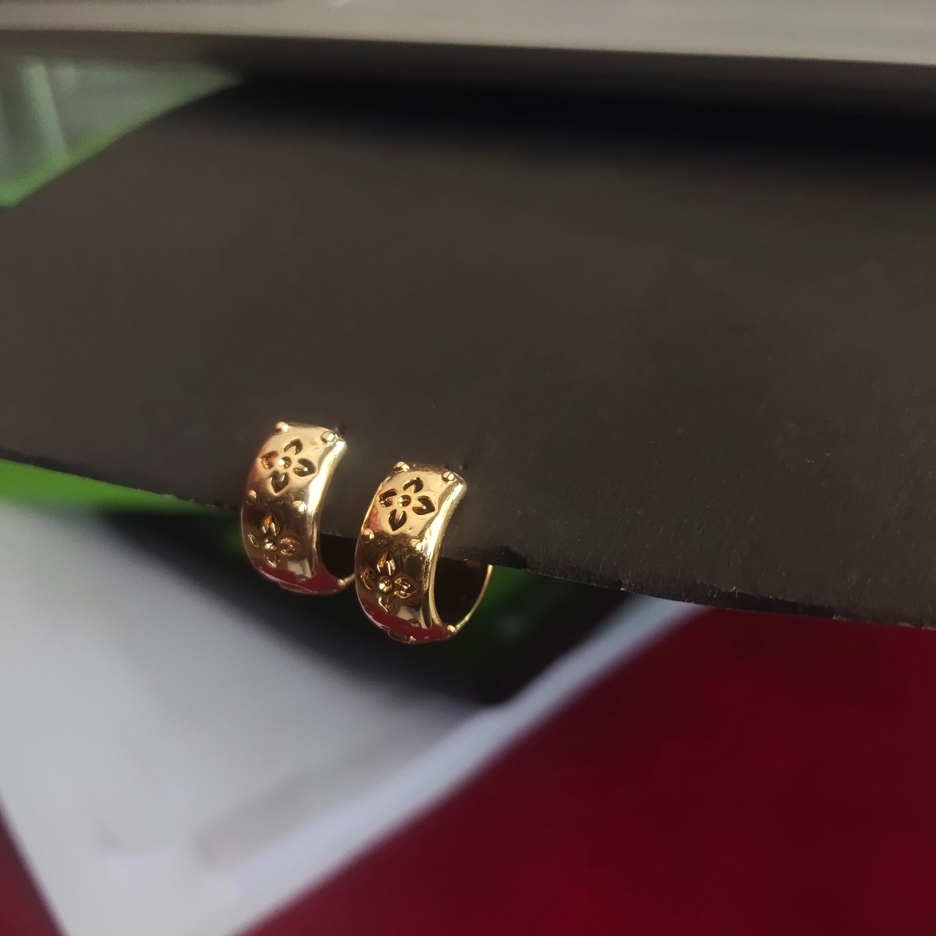 Gold Floral Hoop Earrings – 24K Gold Plated Traditional Bali