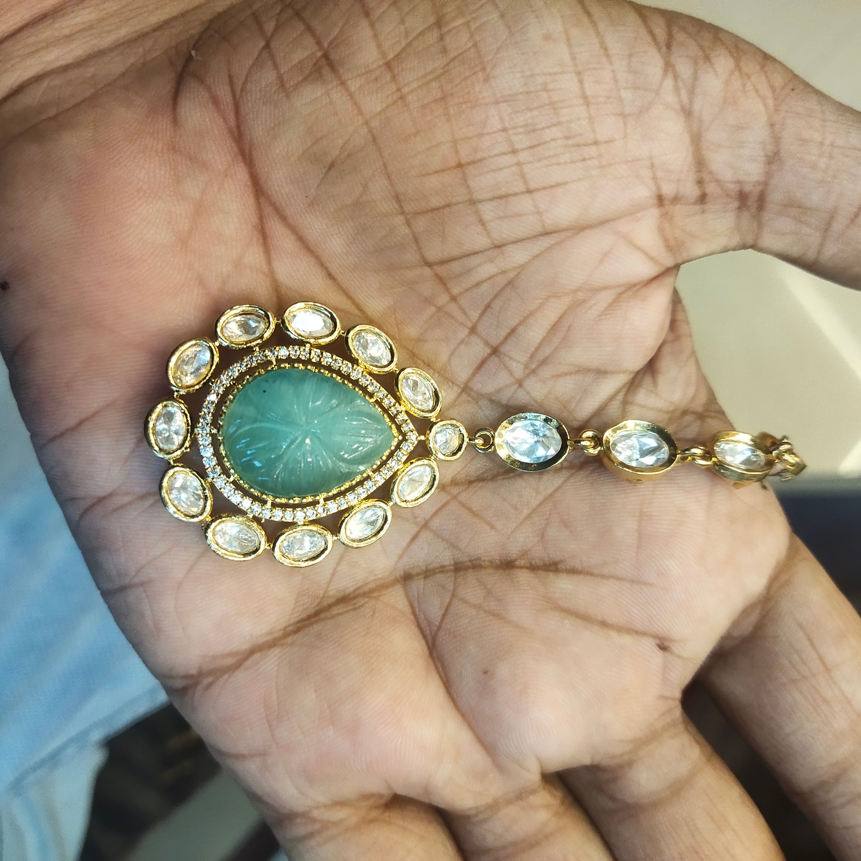 Pastel Green Kundan Mango Necklace - Traditional Indian Jewelry Set