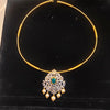 Gold Plated CZ Hasli Choker Necklace with Pearl Drops | Emerald Green & Ruby Red