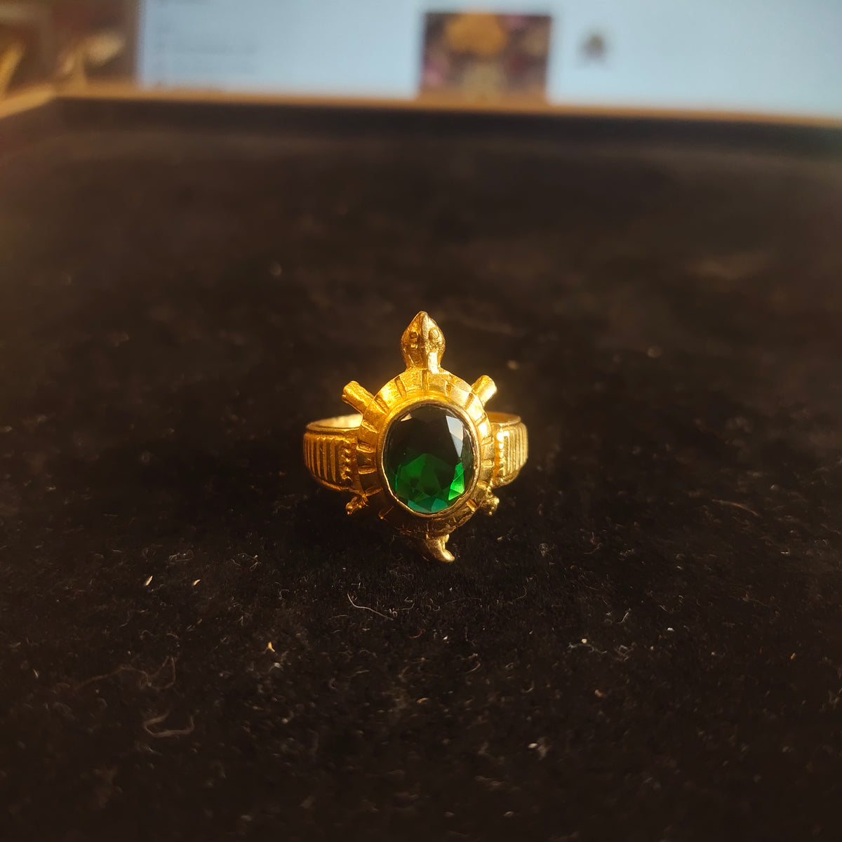 Gold Turtle Ring with Stone - Kachua Ring for Good Luck & Vastu (Yellow / Green / Red)
