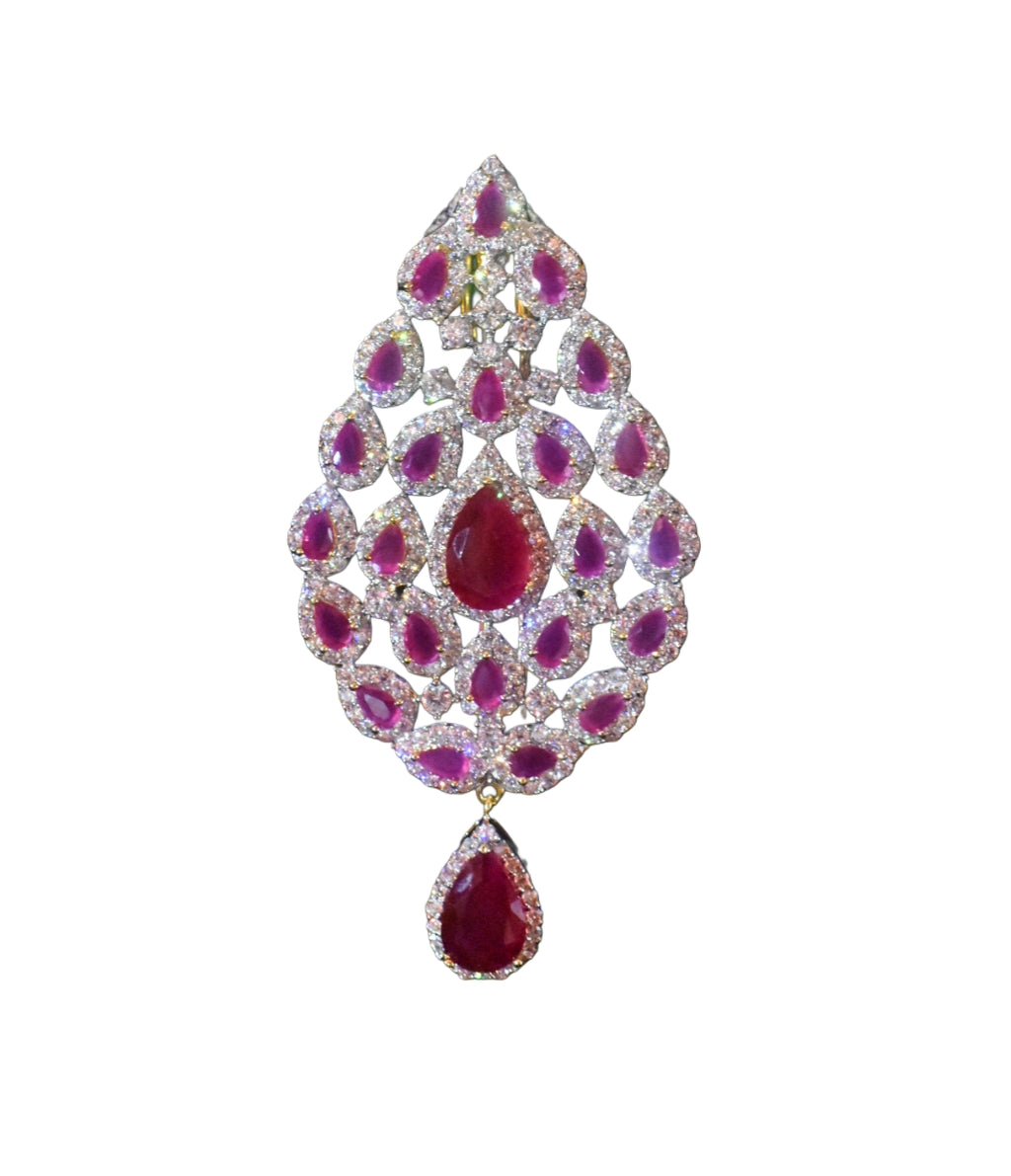 Red Zircon Diamond Brooch for Indian Groom Turban