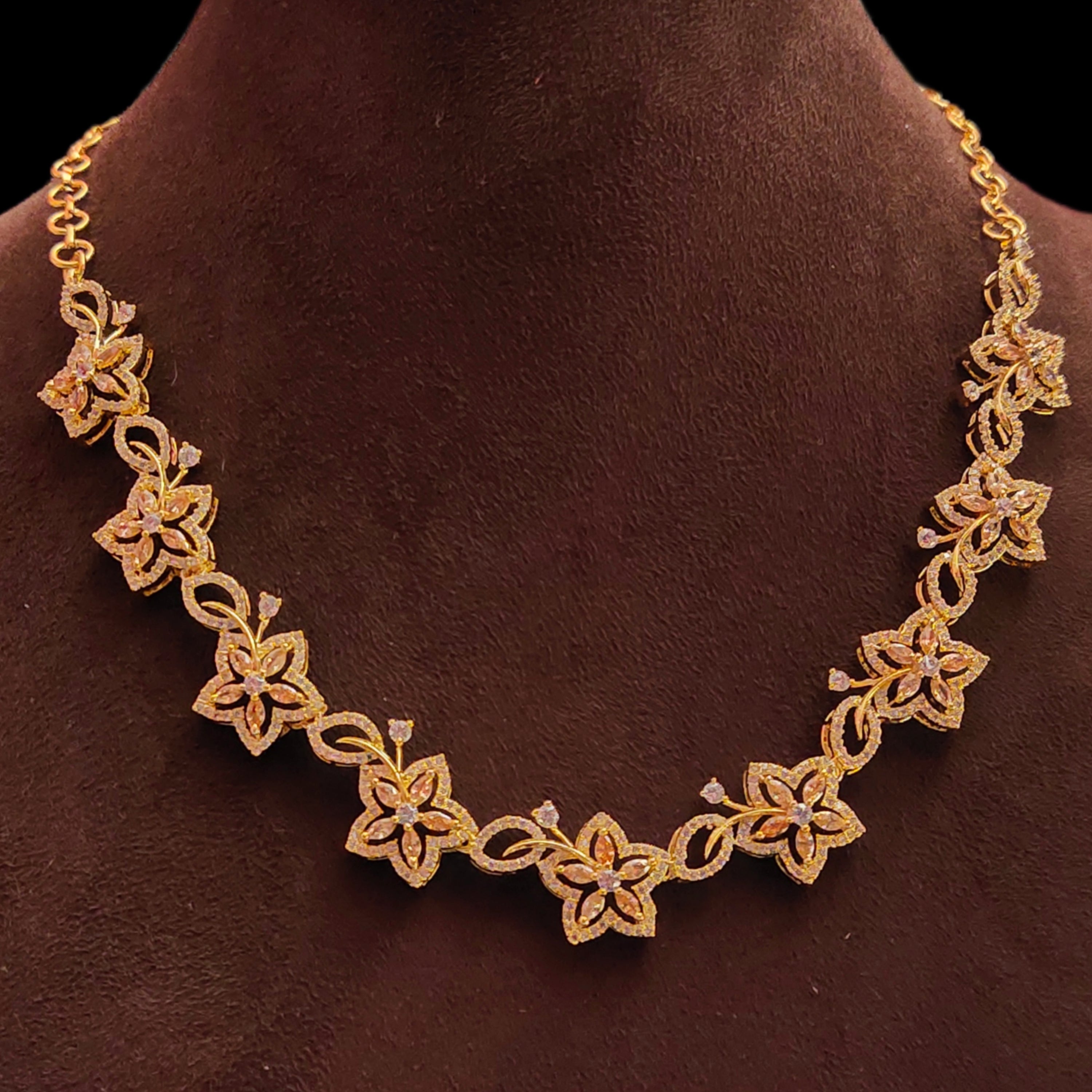 Honey Coloured Zircon Floret Necklace Set - Rose Gold Floral Jewellery