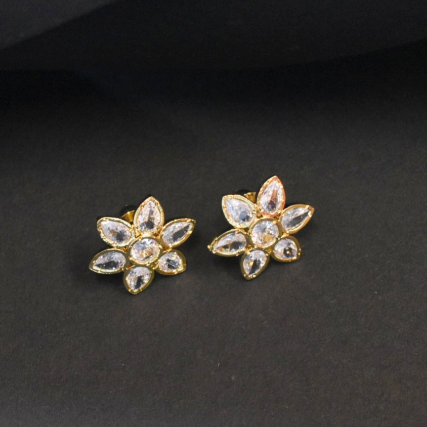24K Gold Plated Zircon Stud Earrings - Brilliant Sparkle Design