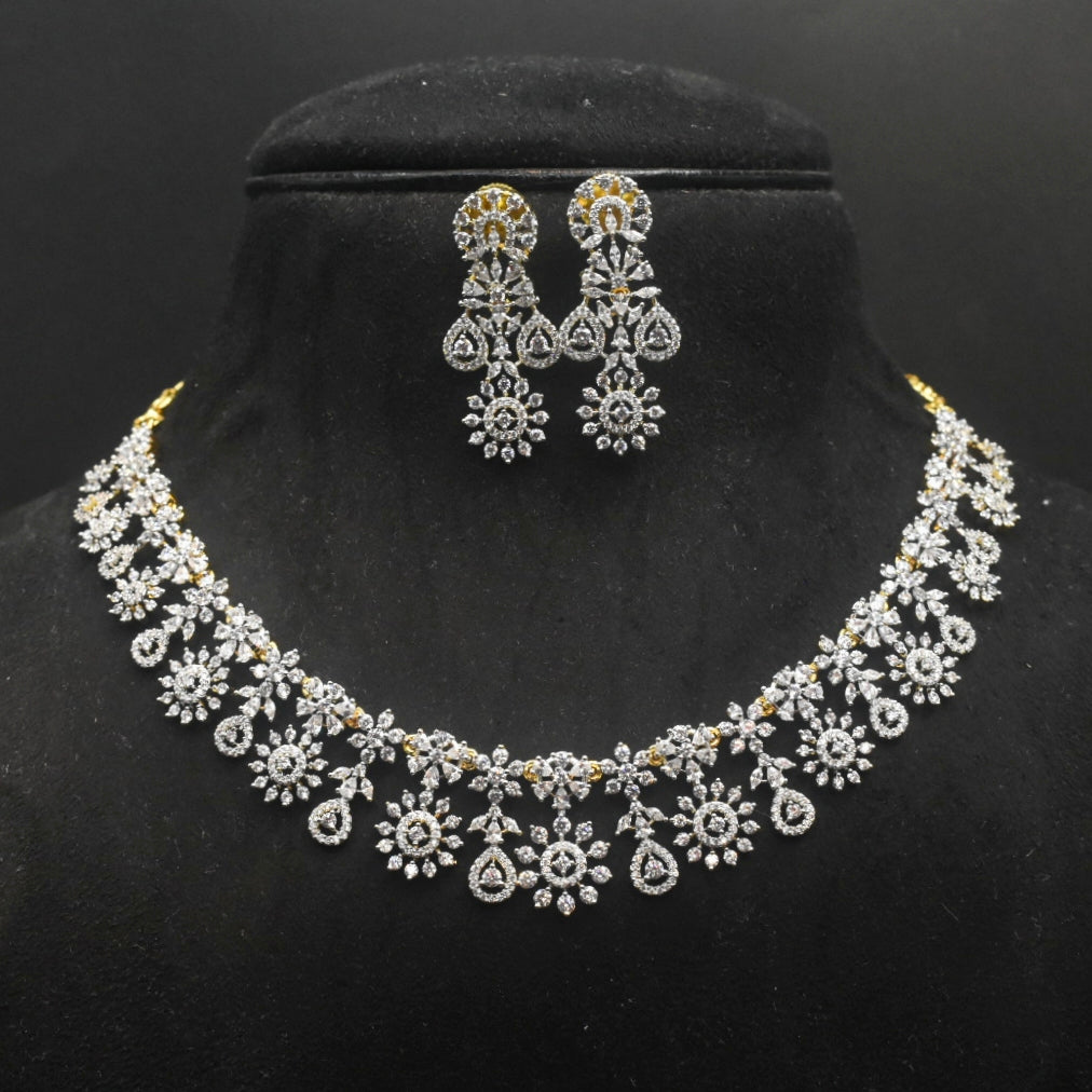Luxe White Zircon Necklace & Earrings - Rhodium Gold