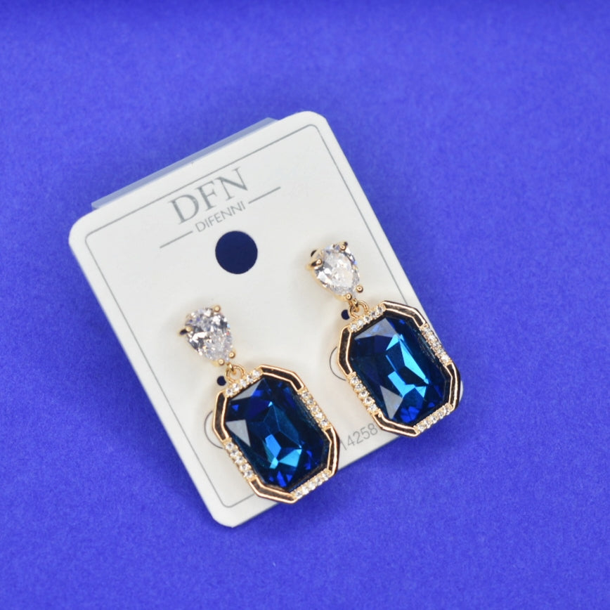 Classy AD Earrings Yellow & Blue - Office Wear Jewelry