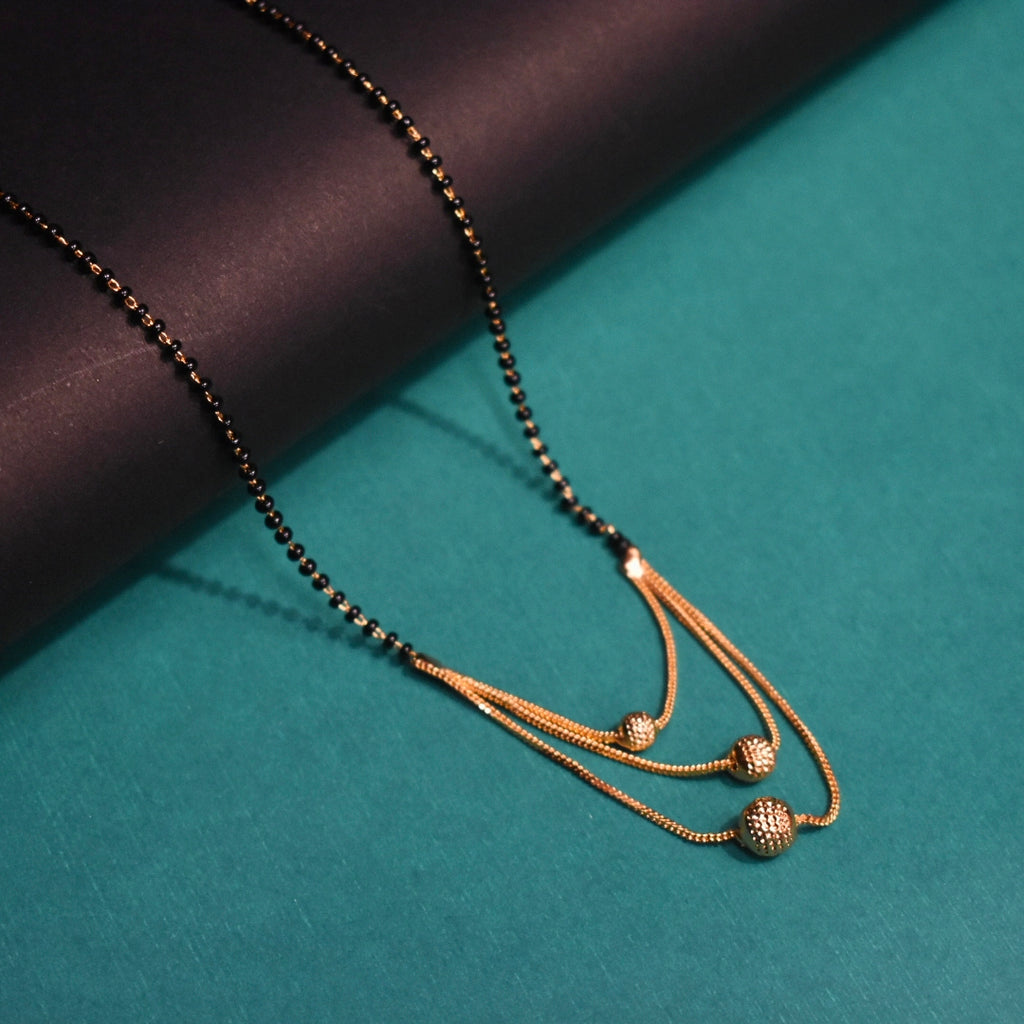 Contemporary 18-Inch Black Beads Mangalsutra | 24K Gold | Daily Wear Chain