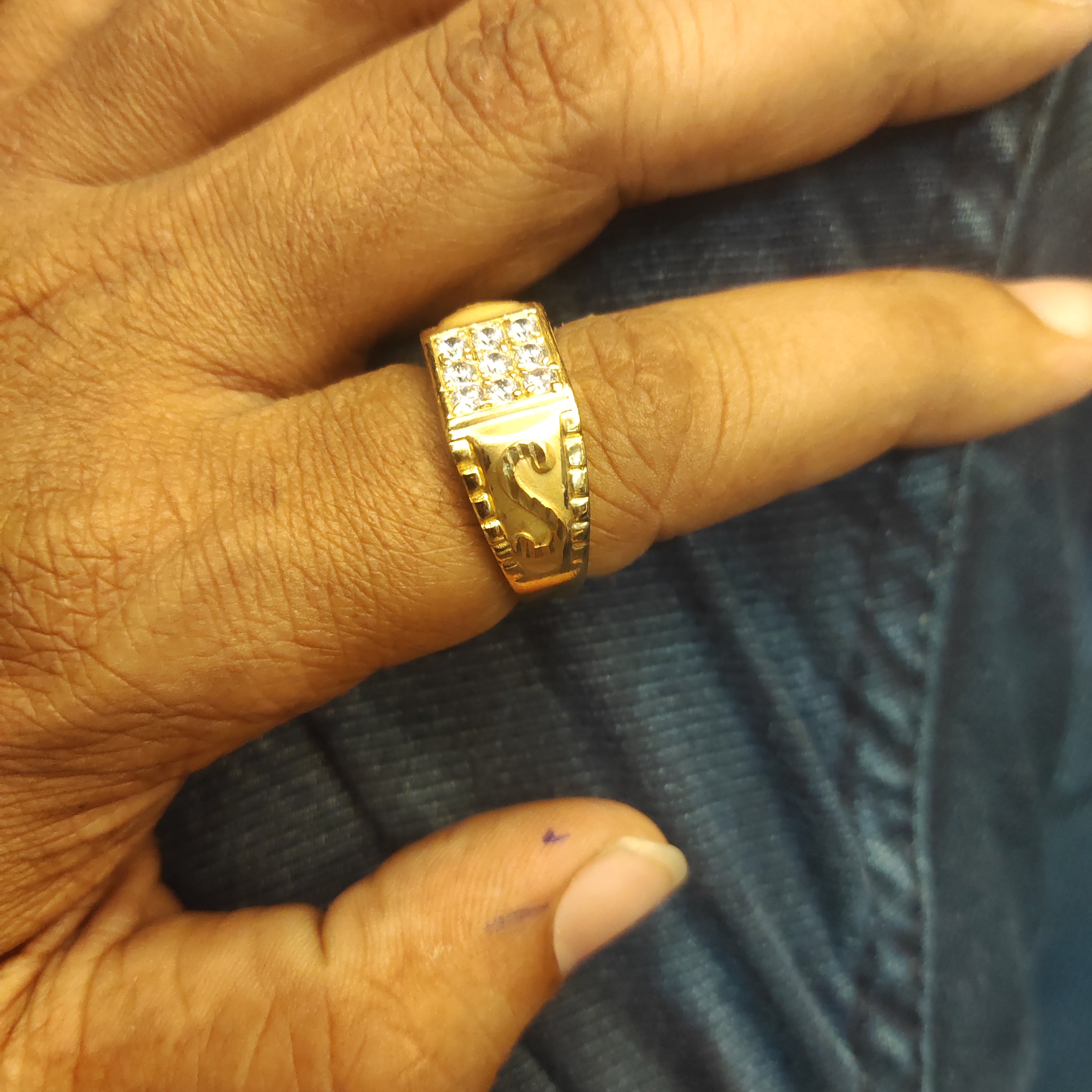 Bold Statement Gold Plated Zircon Ring for Men - Size 22