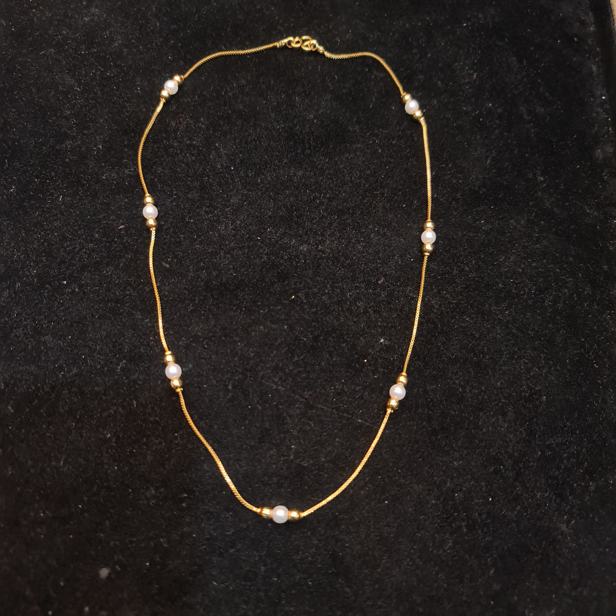 Gold Chain Pearl Necklace - 18 Inches