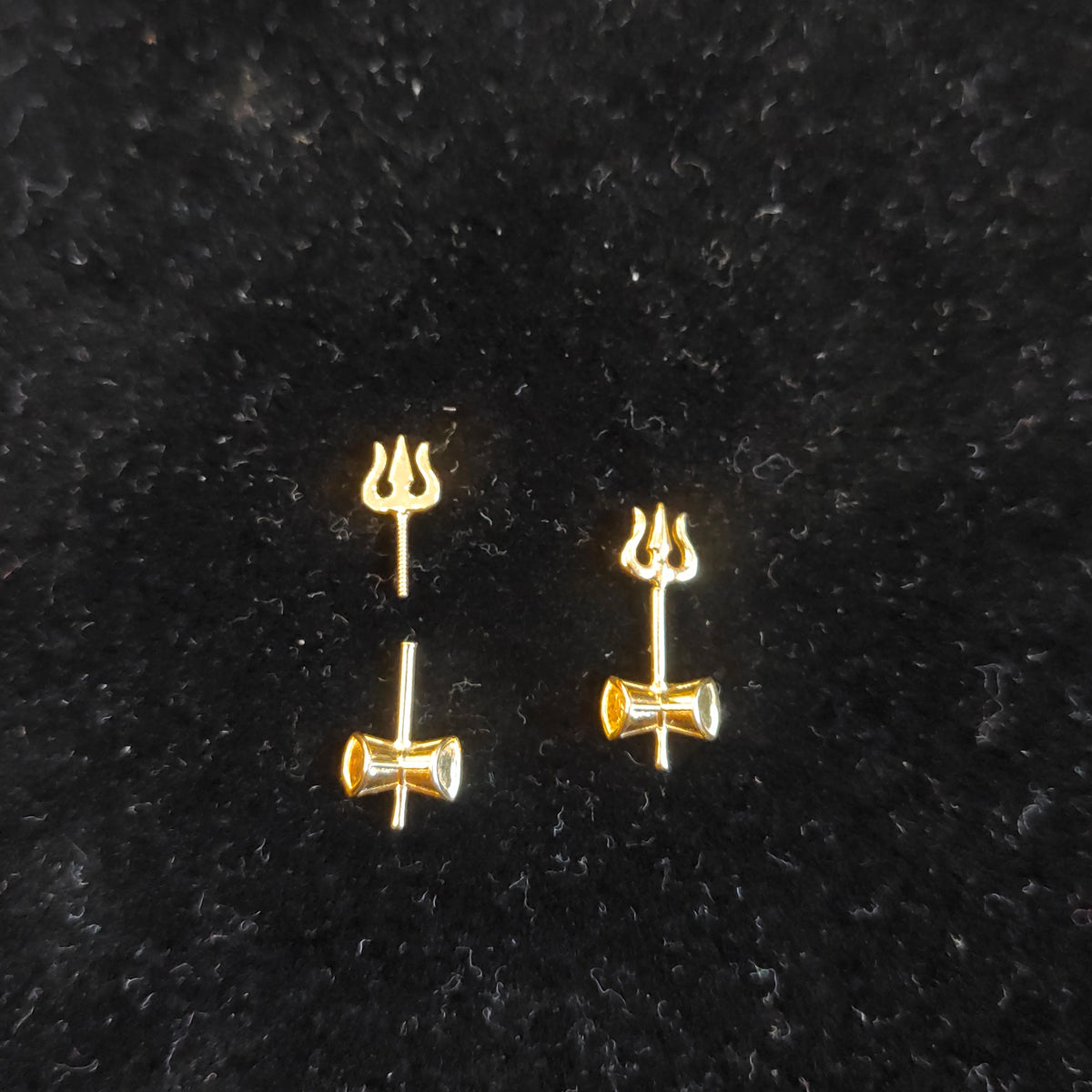 18K Gold Trishul + Om Helix Earring